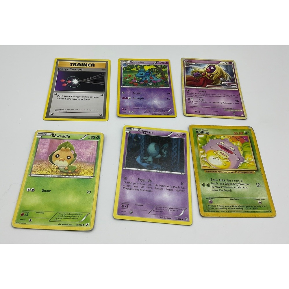Pokemon TCG Card Lot 6pc Koffing Jynx Nidorina Sewaddle Elgyem Mixed Sets TCG